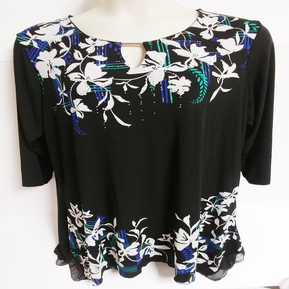 JM Collection 2x tunic top stretch black keyhole